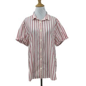 Gap Shirt Womens M Medium White Red Striped Short Sleeve Button Front Cotton